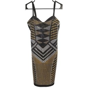 Bisou Bisou Michele Bohbot Studded Dress Black Gold Silver Spaghetti Straps